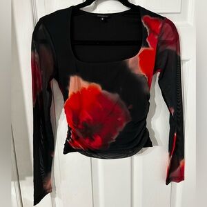 Dynamite Black and Red mesh Long Sleeve Top